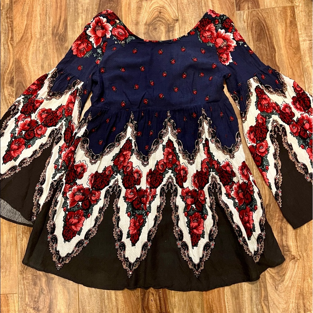 Free People Bell Sleeve Floral Mini Dress